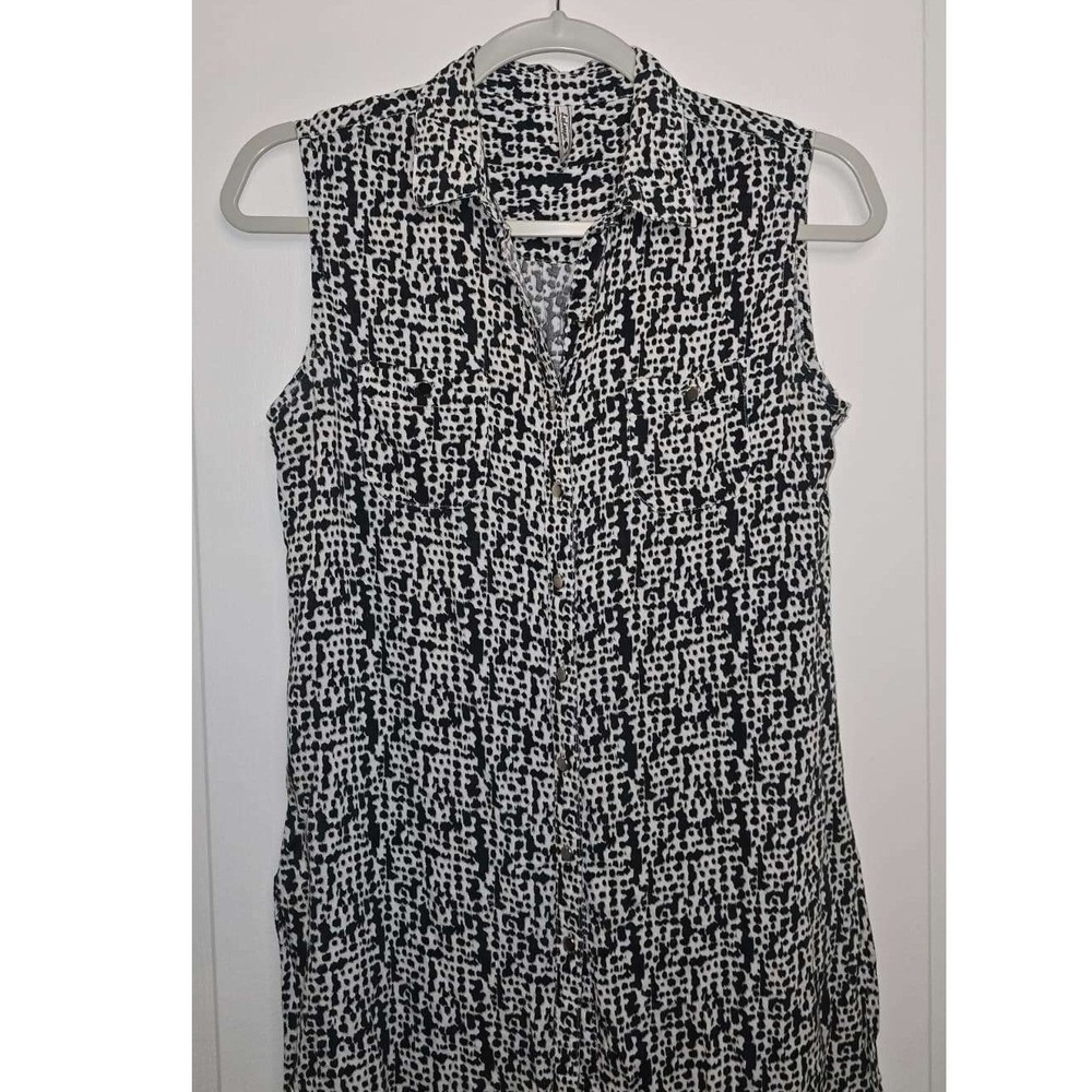 Lee Cooper Womens Black White Abstract Print Sleeveless Button Front Shirt Dress